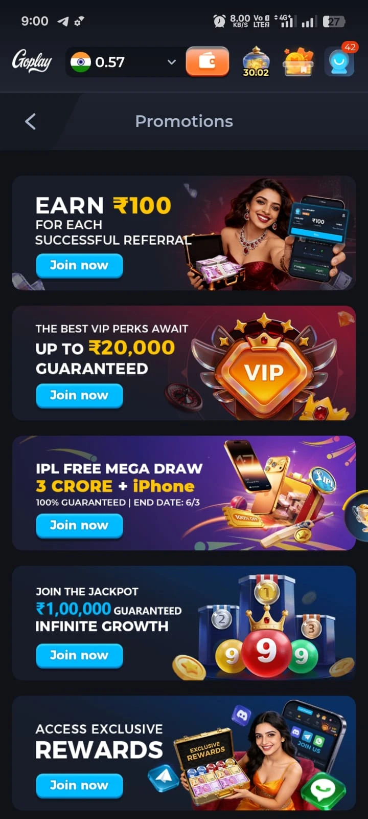 GoPlay App Jackpot and Leaderboard Screen