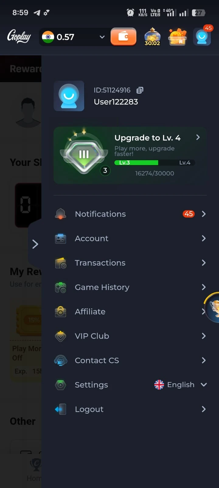 GoPlay User Profile Account Settings Screen